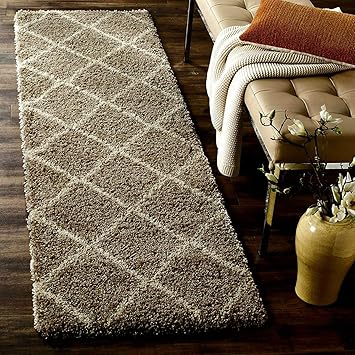 MIL Furnishings Micropoly Premium Cross Pattern Bedside Runner Rug Carpet for Bedroom (Light Brown, Runner 22