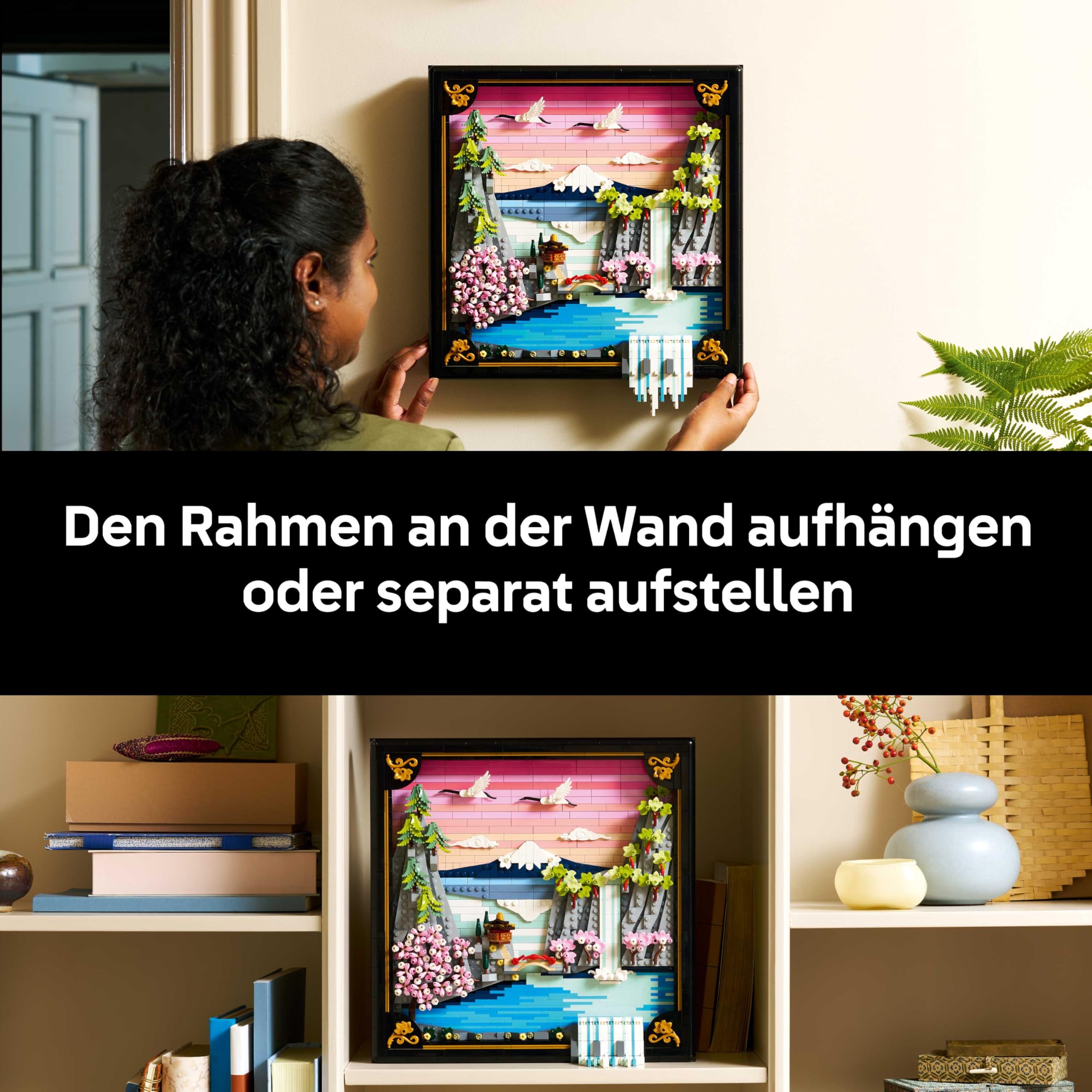 LEGO Art Japanische Kirschblütenlandschaft - DIY Set - Bauset für Erwachsene - 3D Wandkunst im Rahmen mit dem Fuji-Berg, Sakura (Kirschblüten) und Wasserfall - Geschenk für Männer und Frauen - 31218