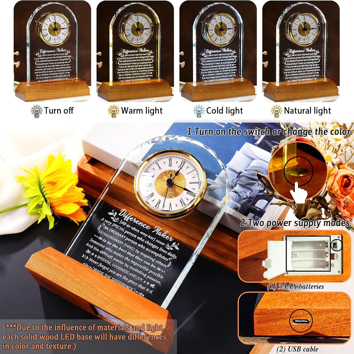 Ornalrist Difference Maker Gifts for Men Women Appreciation Crystal Clock image 4