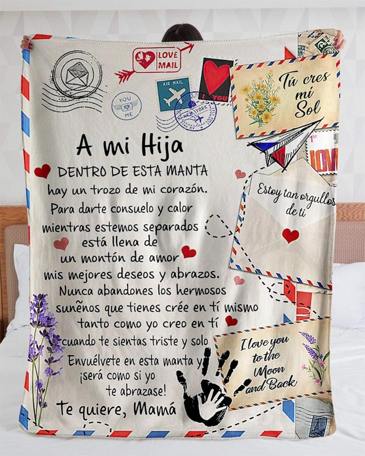 Blanket Personalized A mi Hija Te Quiere Mama, Fleece Sherpa Woven Blankets, Gifts for Daughter, Regalos para Hija on Christmas, Birthday, Vacation, Holidays Custom Size