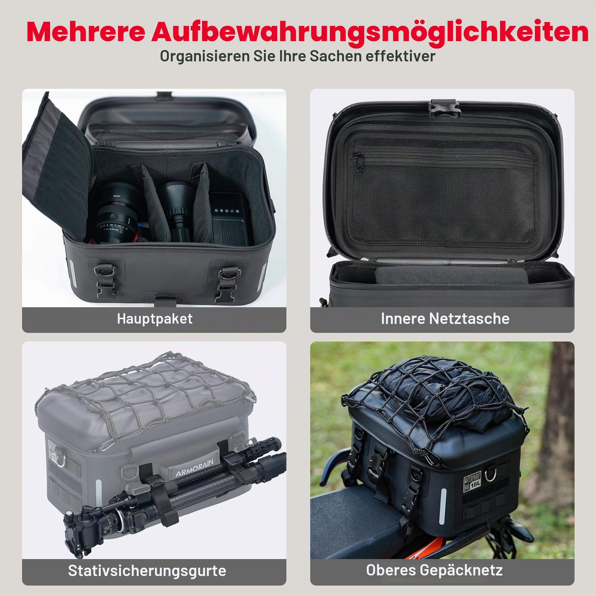 Motorrad-Hecktasche wasserdicht 18 L Gepäckträgernah Hartschalenkoffer Motorrad-Kameratasche für Radfahren Abenteuer Reisen