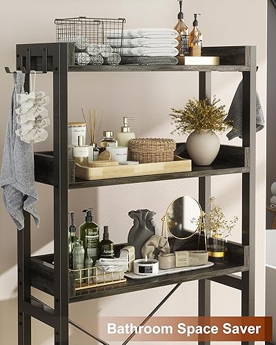 Miniatura 7 de Ecoprsio - Estante de almacenamiento de pie para usar sobre el inodoro, organizador de baño de 3 niveles y con 4 ganchos para ahorro de espacio,