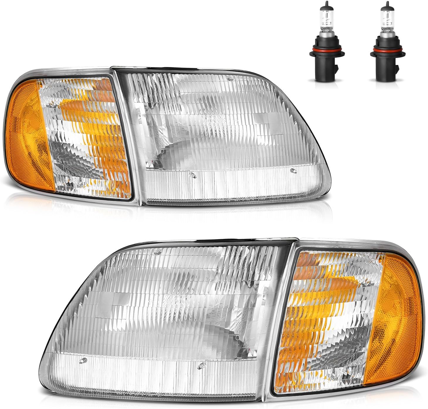 Headlights W/Bulbs for 1997-2003 Ford F150/1997-2002 Ford Expedition/1998-1999 F250 Selected with Signal Marker Light Driver & Passenger Side