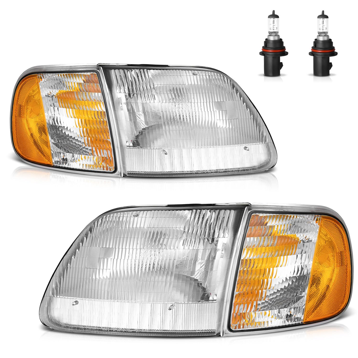 Headlights W/Bulbs for 1997-2003 Ford F150/1997-2002 Ford Expedition/1998-1999 F250 Selected with Signal Marker Light Driver & Passenger Side
