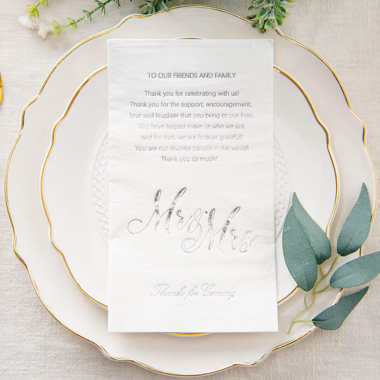 Serviettes De Table Jetables Argentées - Lot De 100 - Pour Mariage, Fiançailles, Réception - Message "Thanks For Come"