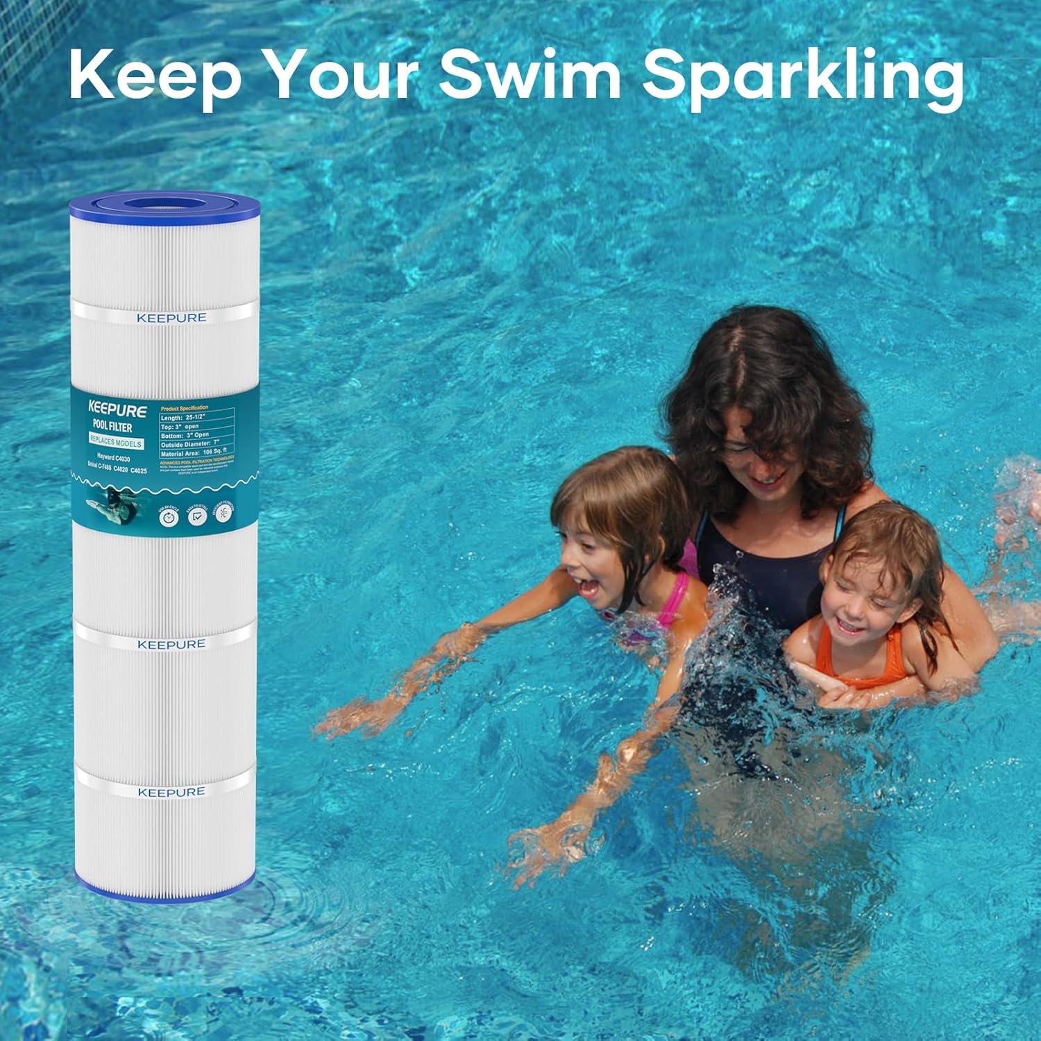 C4030 Pool Filter Cartridge Compatible with C4025, C4020, PA106-PAK4, C-7488, CX880XRE, FC-1226, FC-6430, 4 x 106 sq.ft, 4Pack