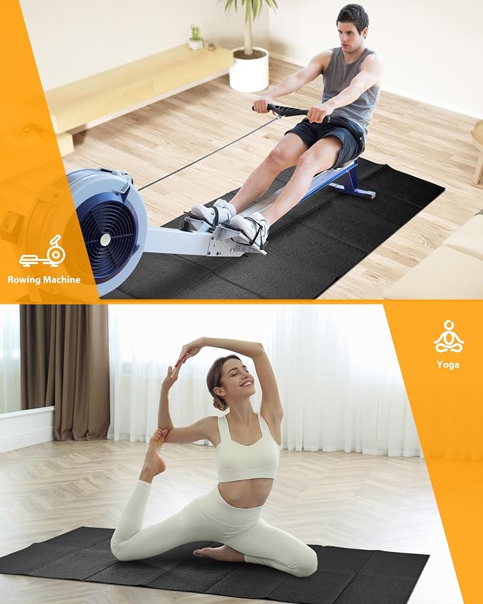 Tapete plegable de goma para caminadora - Tapete para bicicleta de ejercicio impermeable | Antideslizante, absorbe impactos, tapete para equipo de ejercicio, protege el piso, para gimnasio en casa, para bicicleta/ elíptica, tapete para alfombra miniatura 8