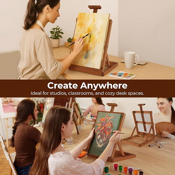 VISWIN Heavy-Duty Table Top Easel for Painting, Adjustable Beech Wood Tabletop Easel, Hold Canvas up to 23, Portable Art Desktop Easel Stand for Adults, Artists, Beginners Walnut