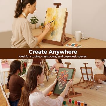 VISWIN Heavy-Duty Table Top Easel for Painting, Adjustable Beech Wood Tabletop Easel, Hold Canvas up to 23, Portable Art Desktop Easel Stand for Adults, Artists, Beginners Walnut