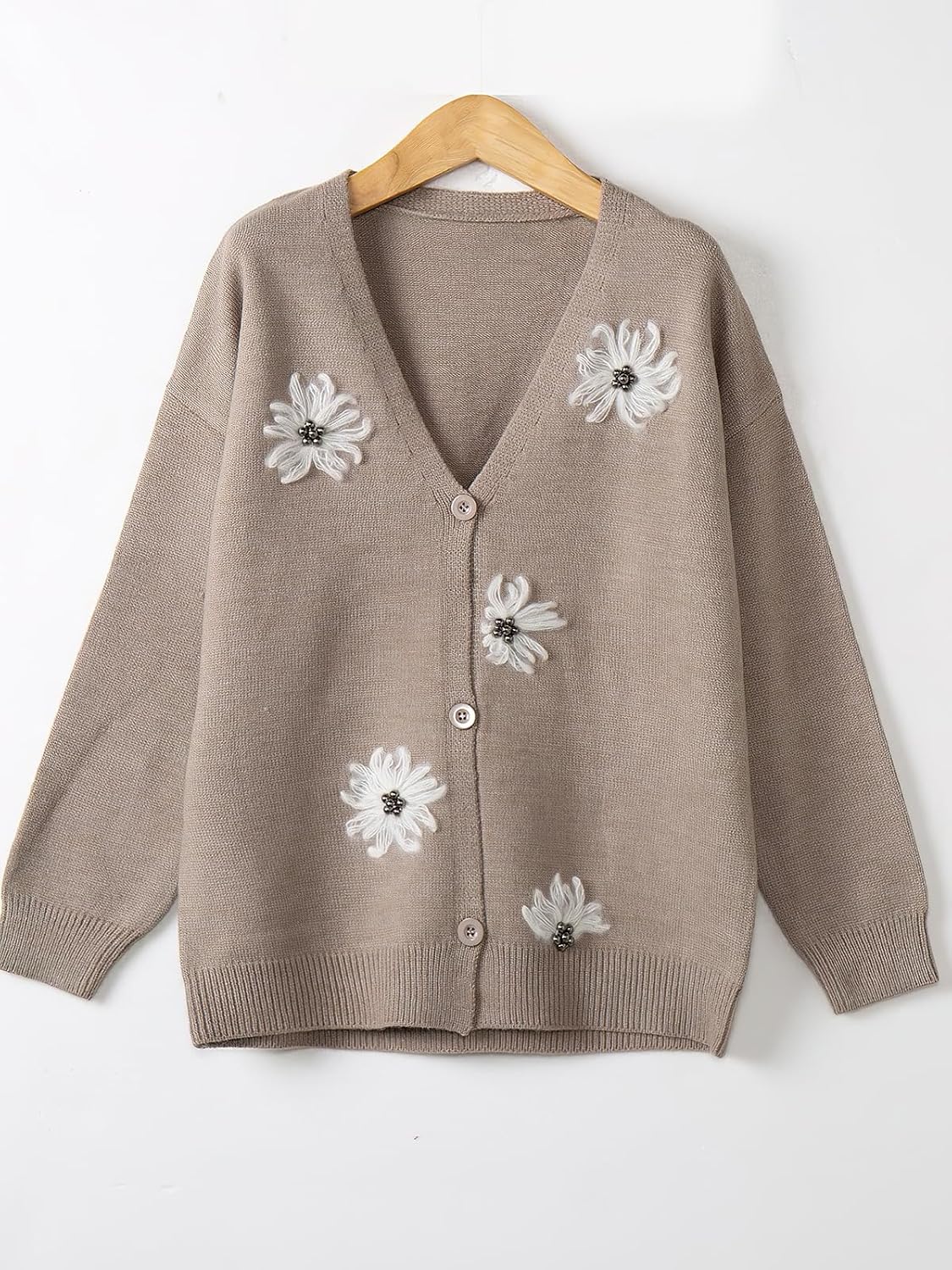 ebossy Women's Embroidery Floral Cable Knit Cardigans Button Down Artistic Aesthetic Sweater