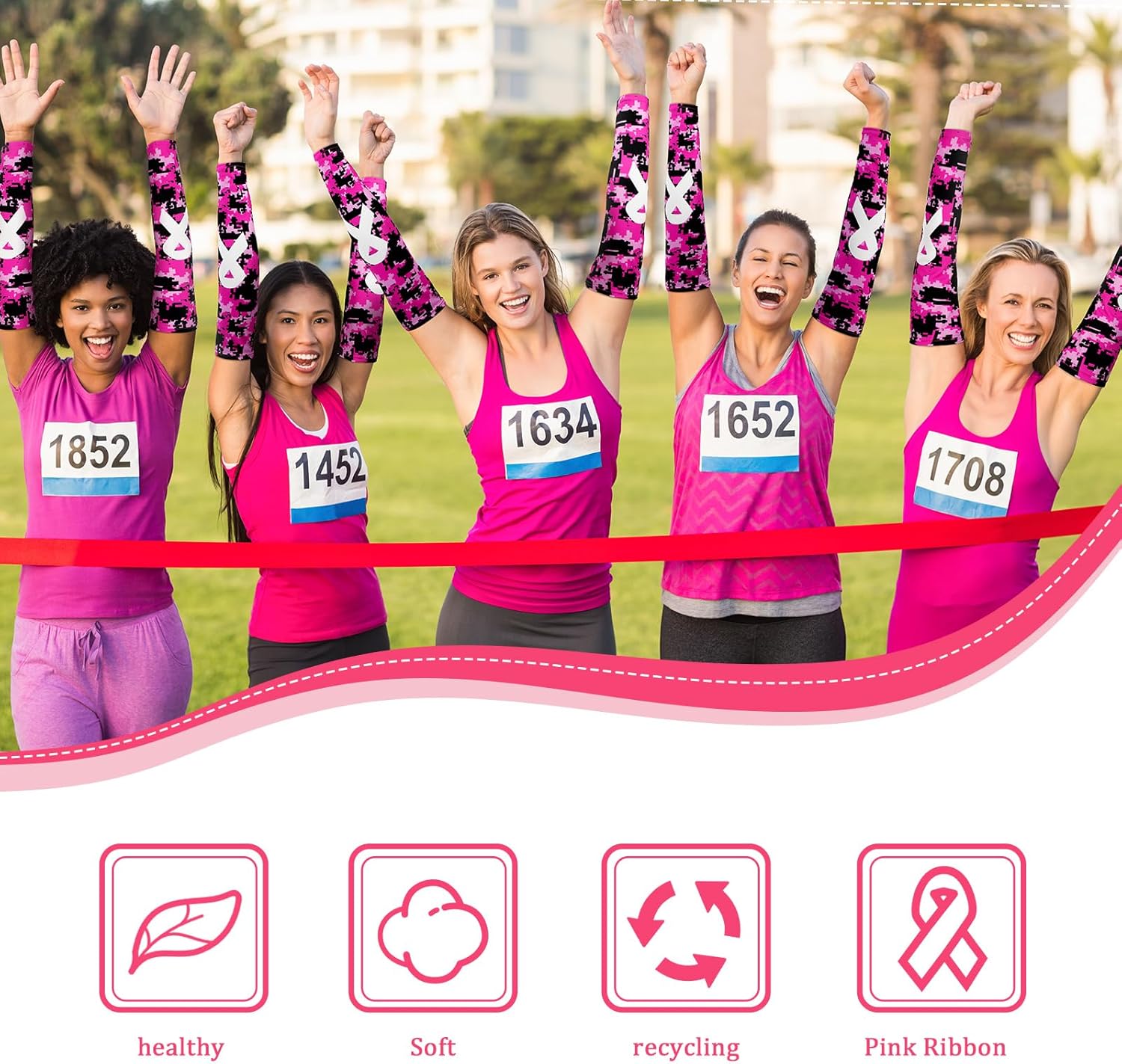 Leumoi 20 Pairs Breast Cancer Awareness Football Arm Sleeve Bulk Pink Women Youth Baseball Accessories