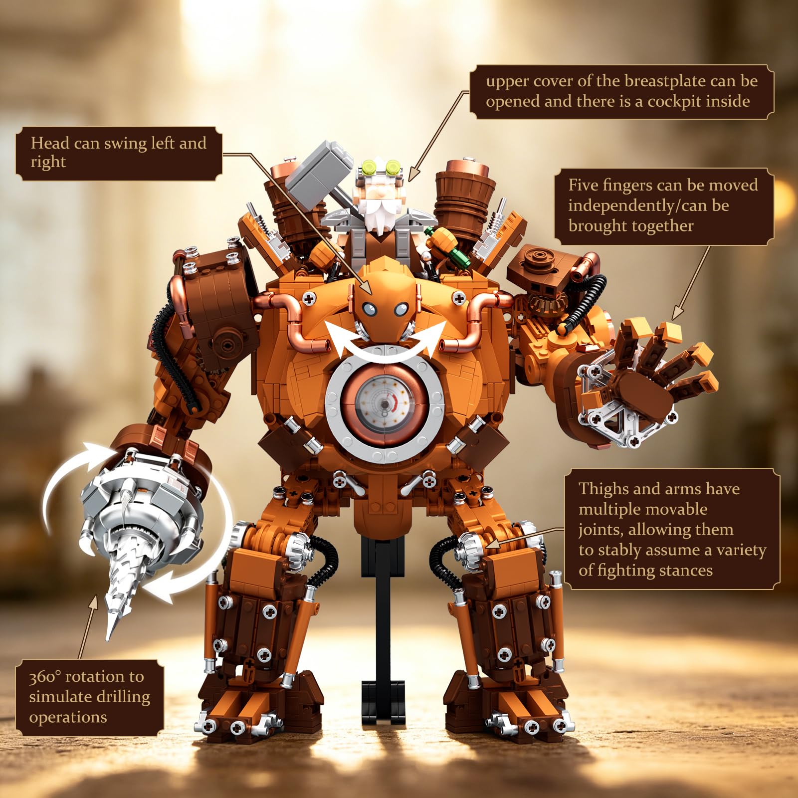 Steam Mech Building Set per adulti, Robot Warrior Building Block Toy con Minifigure Nano Warrior, Kit modello robot con arma 30704, Cool Creative Display Regali da collezione 14+ 1777 PCS
