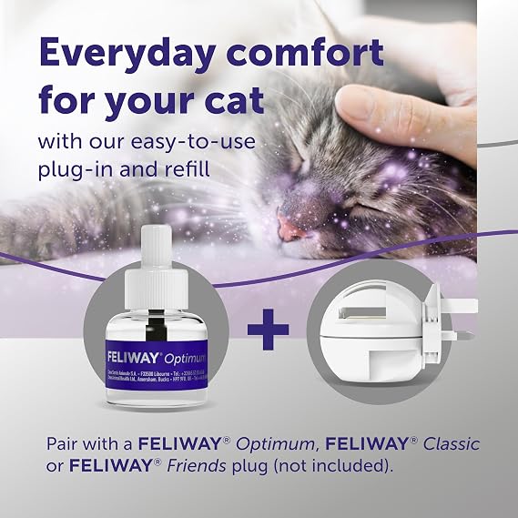 FELIWAY Optimum 30 Day Cat Calming Odourless Refill for Pheromone Diffuser, 48ml - Helps Solve Signs of Stress in Cats & Kittens, Veterinary Recommended, Drug-free, Clinically Proven