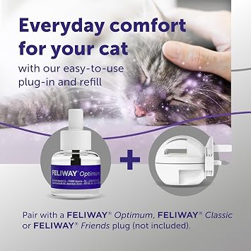 FELIWAY Optimum 30 Day Cat Calming Odourless Refill for Pheromone Diffuser, 48ml - Helps Solve Signs of Stress in Cats & Kittens, Veterinary Recommended, Drug-free, Clinically Proven