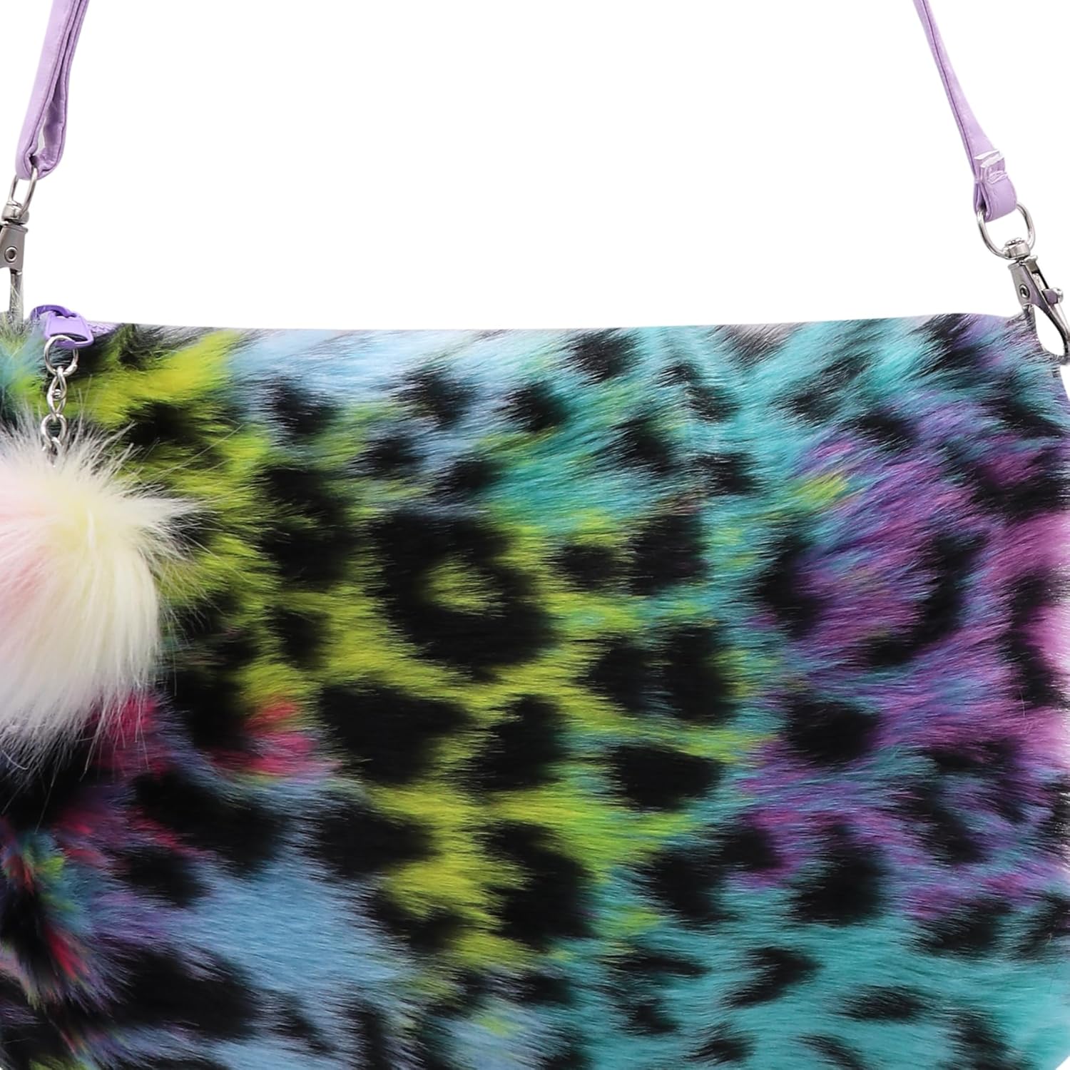 Kids Girls Fluffy Crossbody Purse Fuzzy Bag Plush Tie Dye Rainbow Shoulder Bag Handbag Wallet - Image 4
