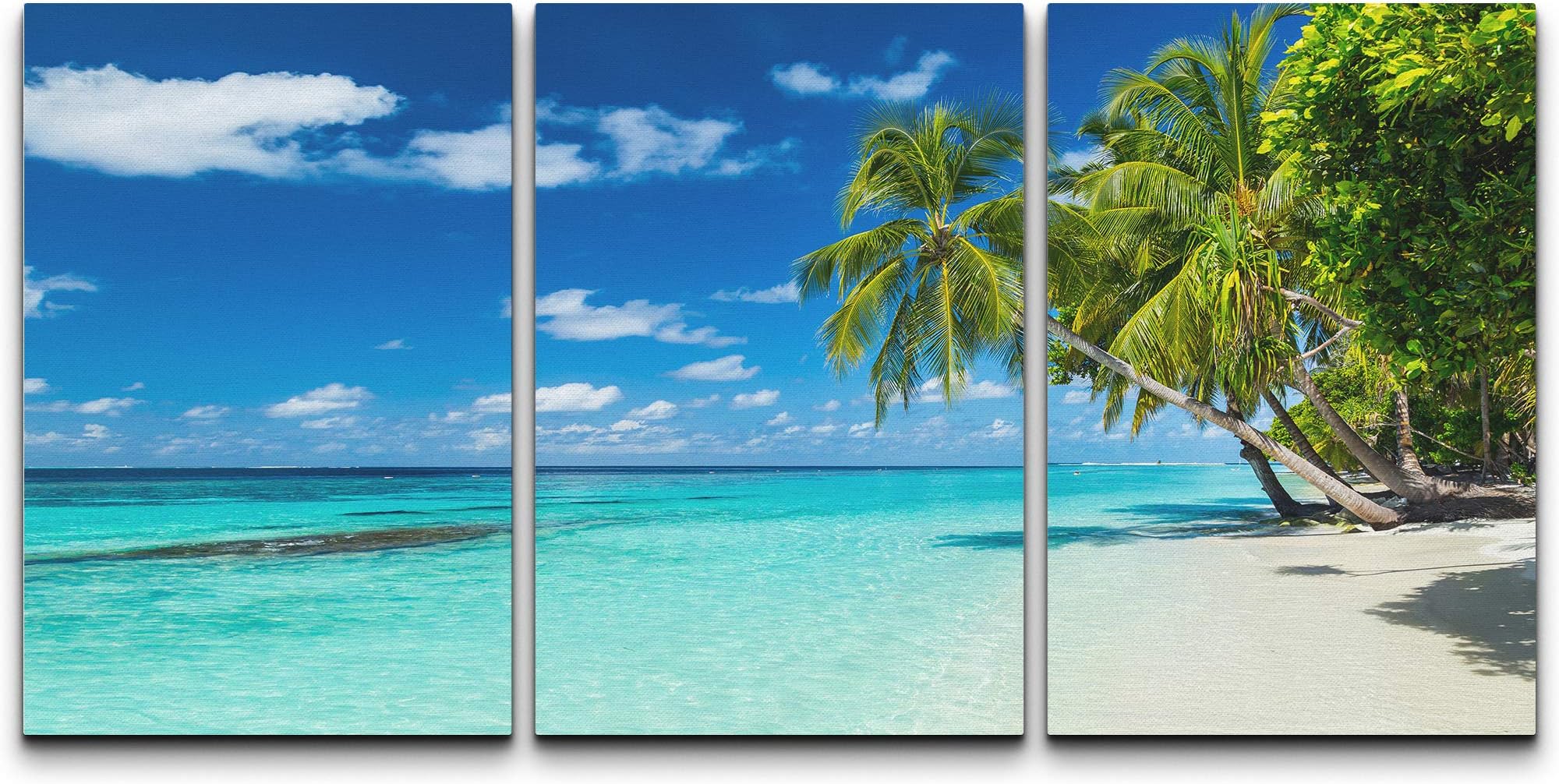 SIGNFORD Canvas Print Wall Art Set Palm Trees Hang Over Blue Beach Shore Nature Ocean Photography Modern Art Nautical Landscape Relax/Calm Ultra for Living Room, Bedroom, Office - 16"x24"x3