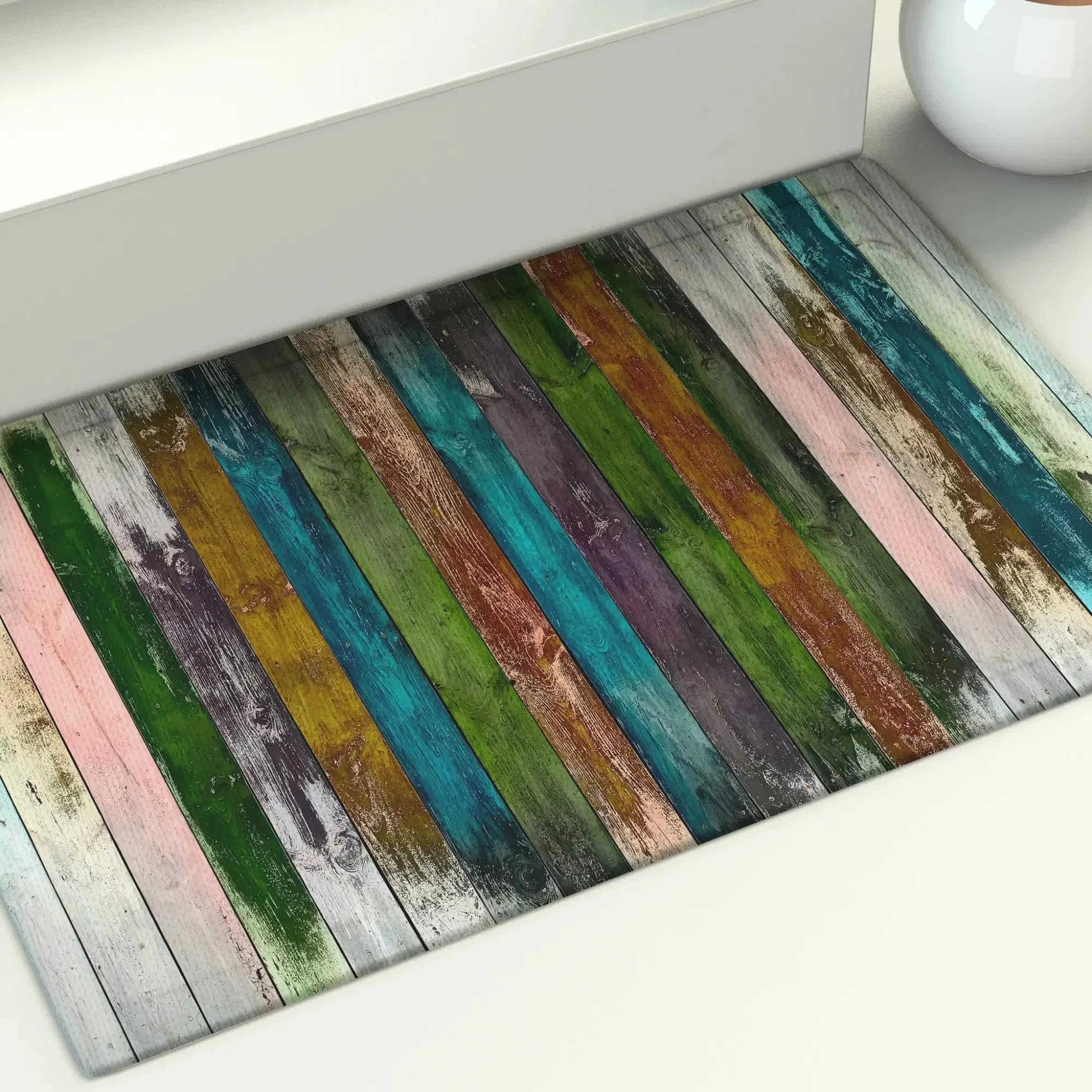 Paillasson rétro effet bois 100x200cm antidérapant pour entrée et cuisine