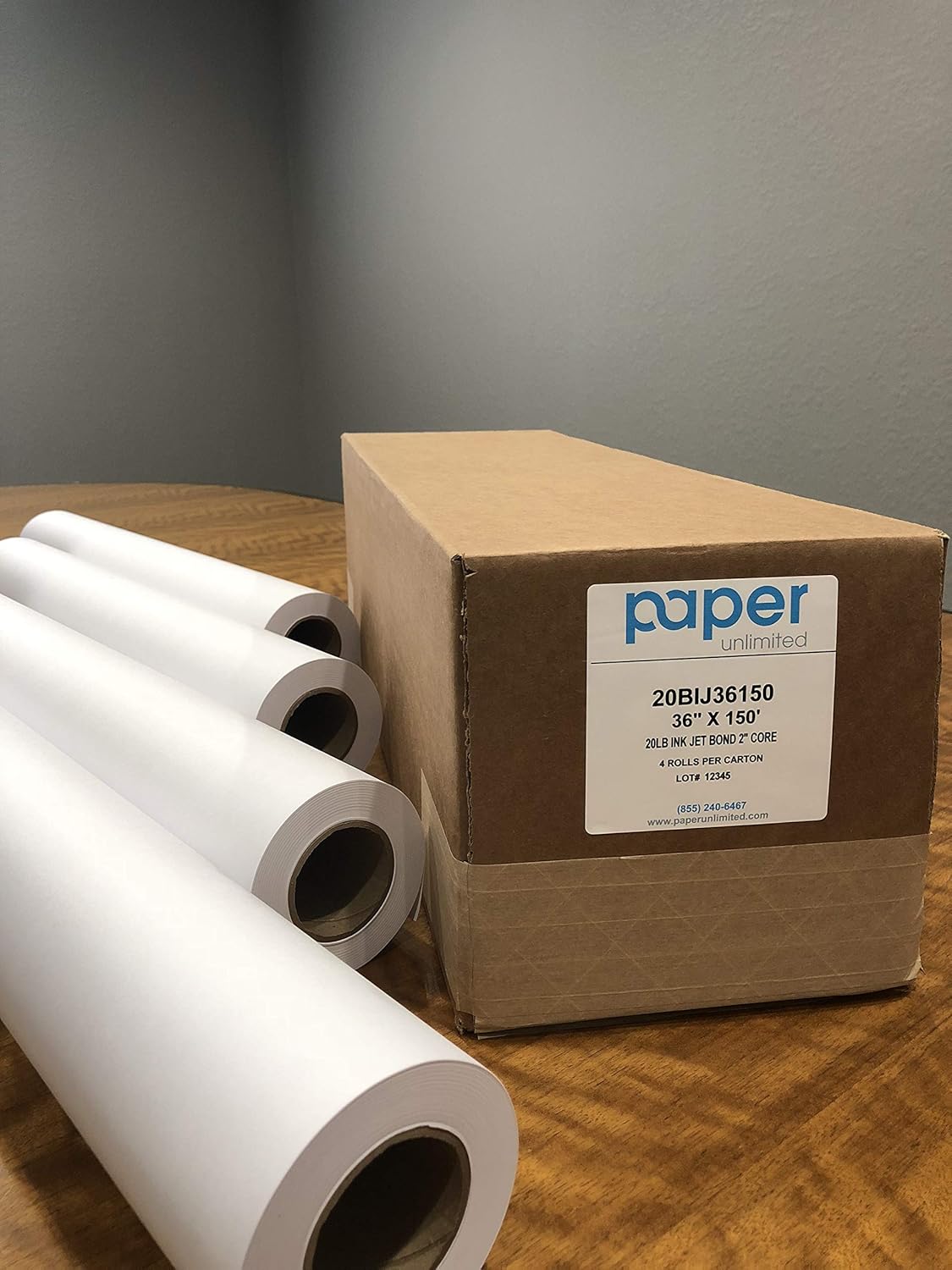 CAD Paper Rolls, 36" x 150', 92 Bright, 20 lb. Inkjet Bond, 2" core roll, 4 rolls per carton