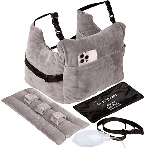 MOYOAMA Post Mastectomy Pillow –4 Pcs Protective Kit incl 1 Gel Pack, Seatbelt Cushion, Shower Lan- Breast Surgery Must Haves,Breast Reduction Recovery Supplies, Breast Augmentation,Post Op Essentials - Charcoal Grey Plush Bundle