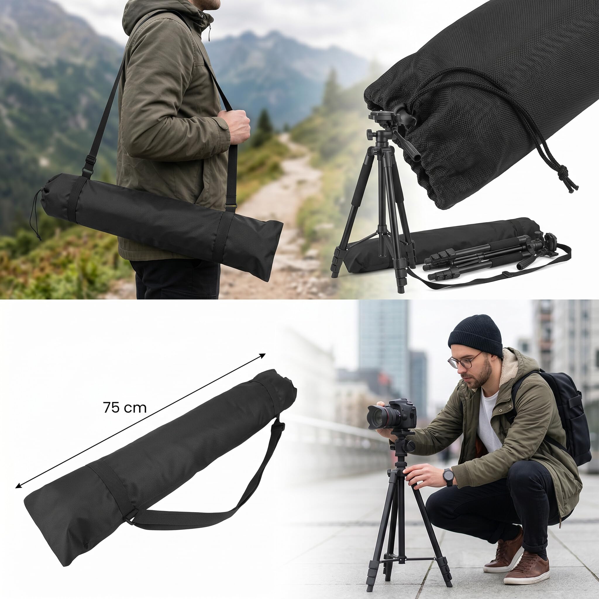 Sac pour Trépied Portable Pliable en Tissu Oxford, Léger et, Protège Les Trépieds D'appareil Photo, adapté aux Monopodes et Plus (75cm)