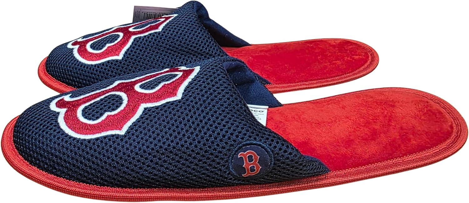 FOCO Mens MLB Team Logo Mesh House Shoes Slide-On Slippers (Red Sox, Size 11/12 L) - Image 2