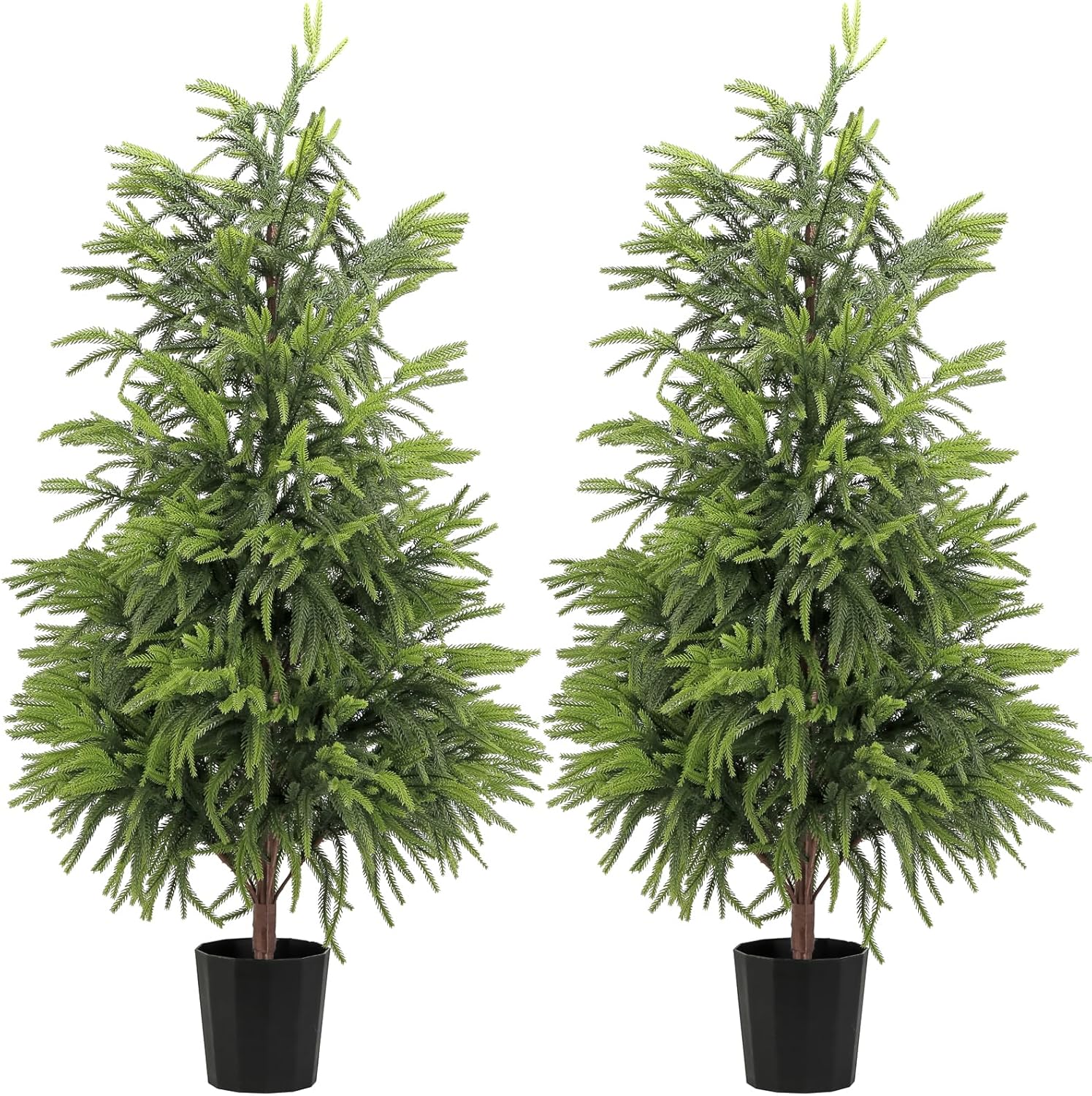 4FT Artificial Norfolk Pine Christmas Tree, Real Touch Faux Potted Tree with Pot for Indoor Outdoor Home Decor, Realistic Fake Plant for Front Porch, Living Room, Office 2 Pack
