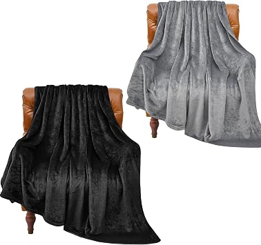 BEDELITE 2 Pieces Fleece Blankets Black & Grey, 50"x60", Luxury Plush Cozy Fuzzy Blankets