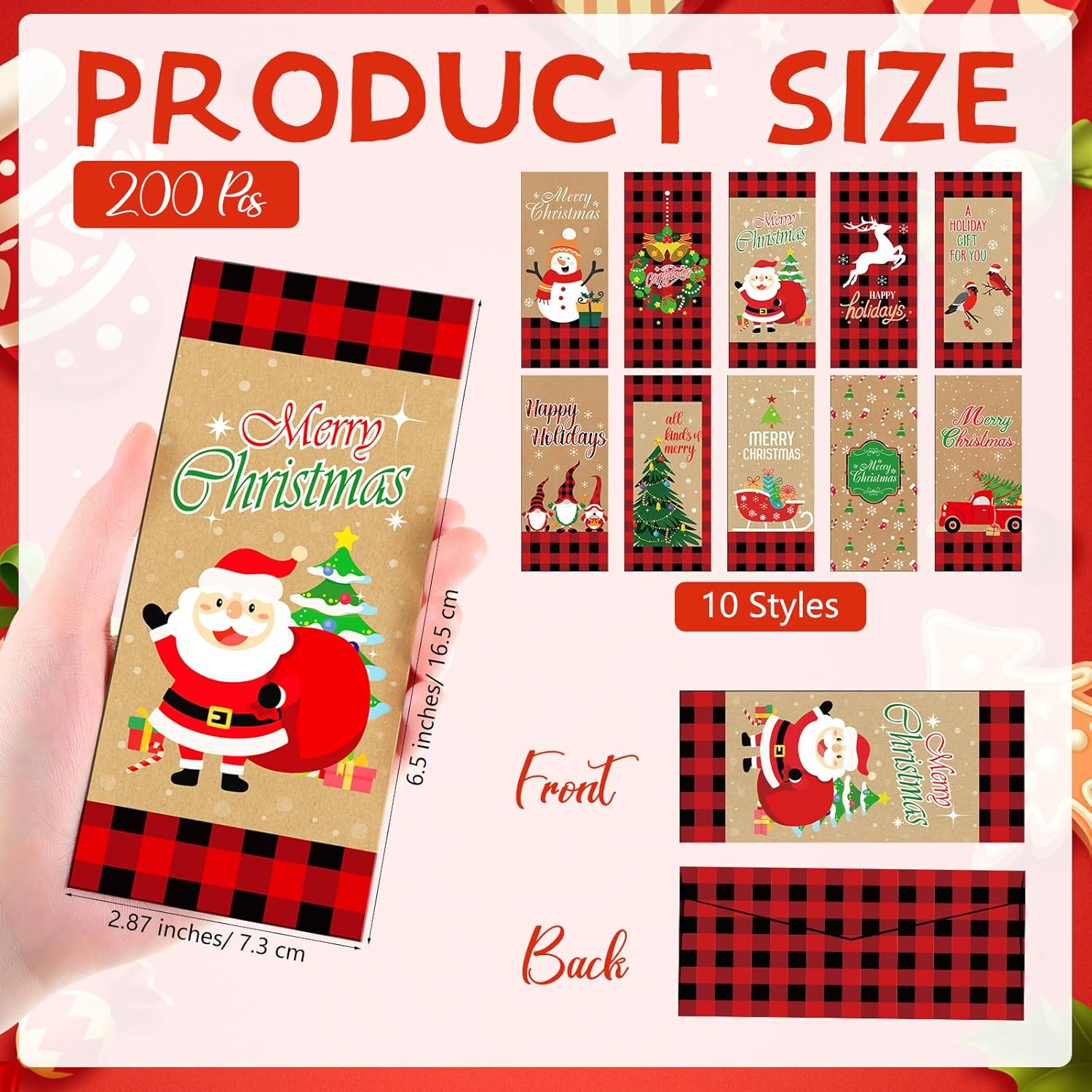 Tenceur 200 Pcs Christmas Money Gift Envelopes Bulk Christmas Cash Envelopes Holiday Snowman Xmas Tree Money Card Holders for Gift Currency Bonus Coin, 2.87 x 6.5 Inch(Classic)