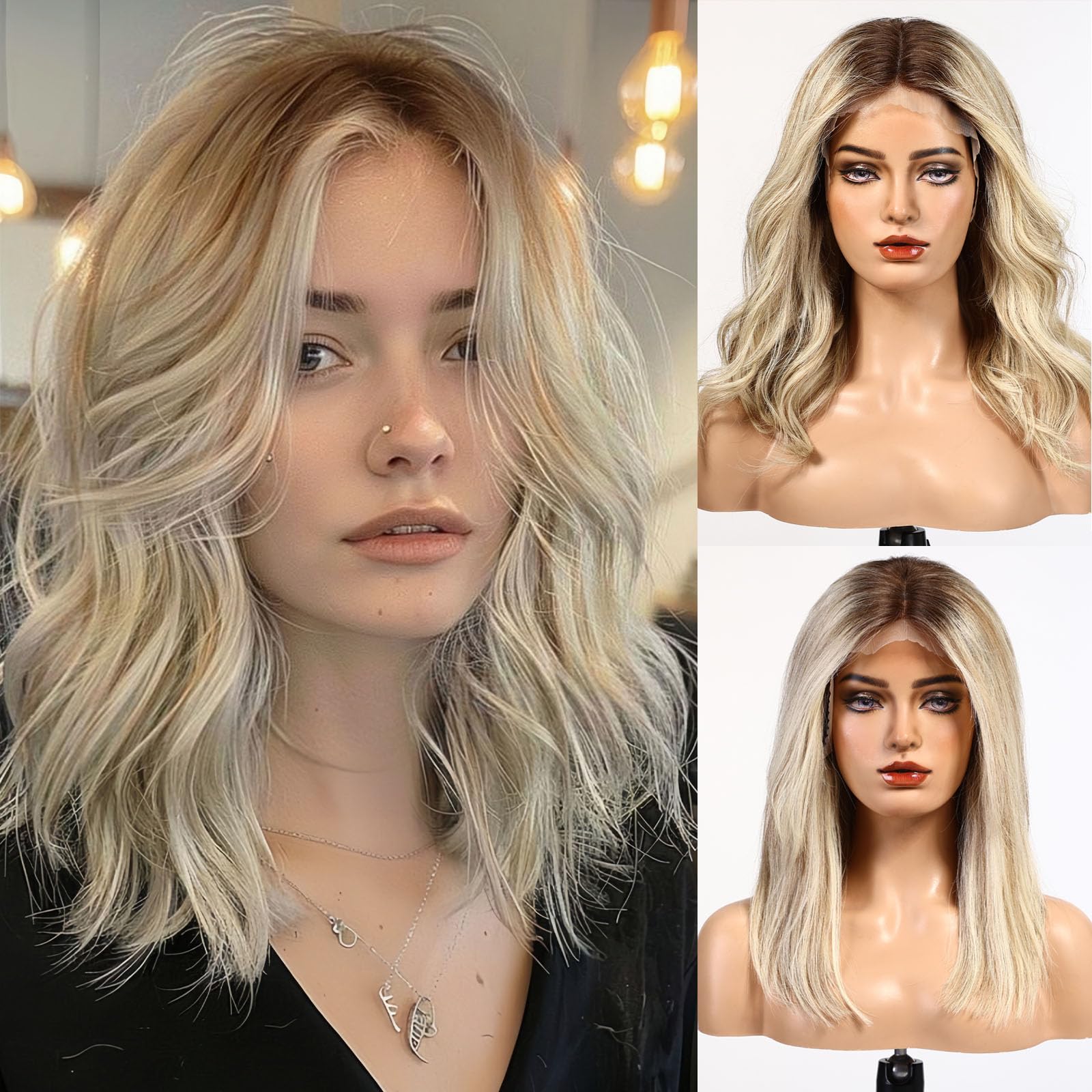 Amazon.com : starluck Wigs Human Hair Lace Front Wigs Human  display picture 2