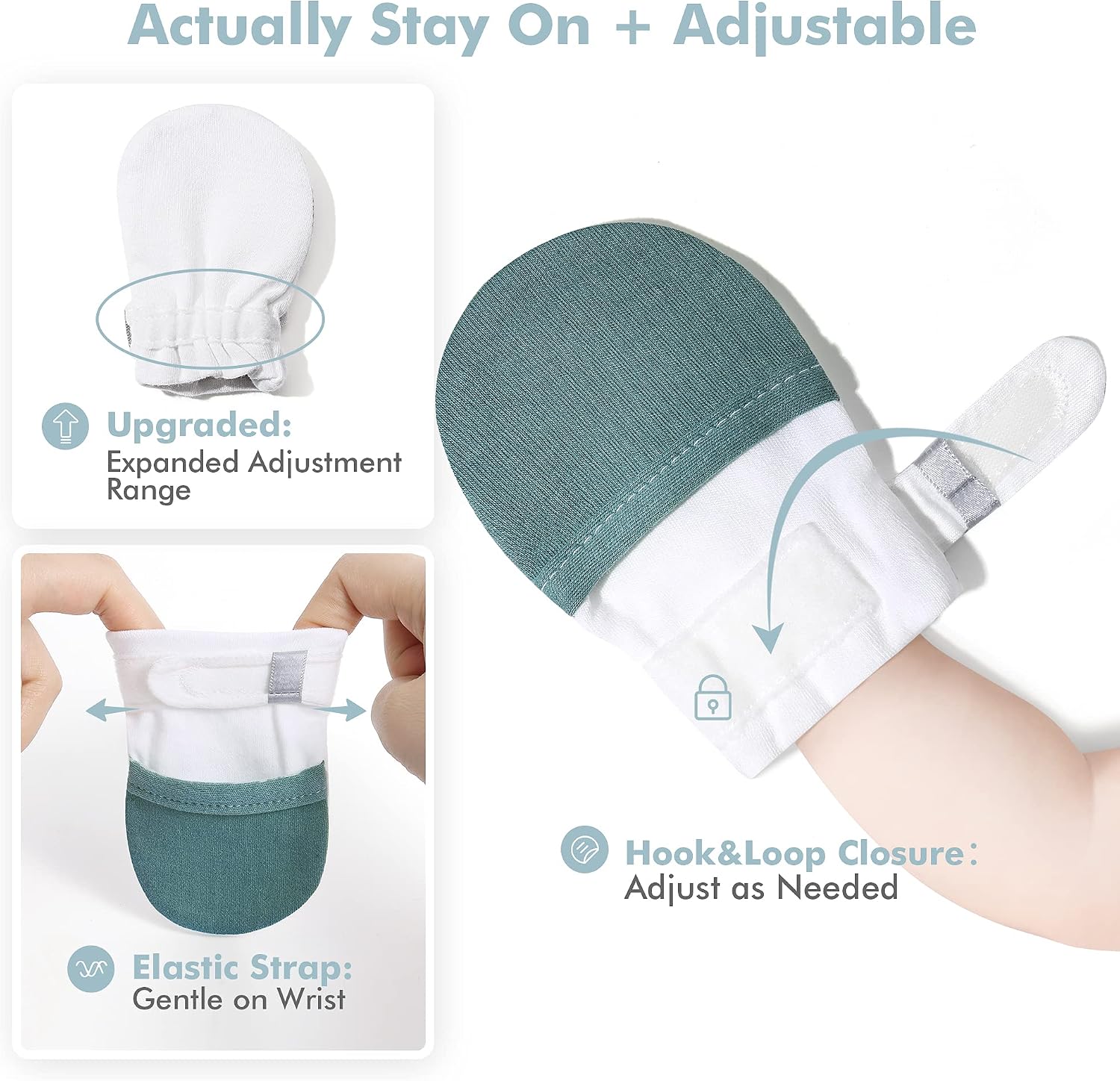  Baby Newborn No Scratch Mittens Stay On, 100% Cotton Adjustable 0-12M thumbnail