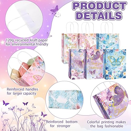 Miniatura 3 de Outus 24 bolsas de regalo para fiesta de mariposas, color rosa, morado, azul, bolsas de regalo con asa para mariposas, fiesta de cumpleaños,