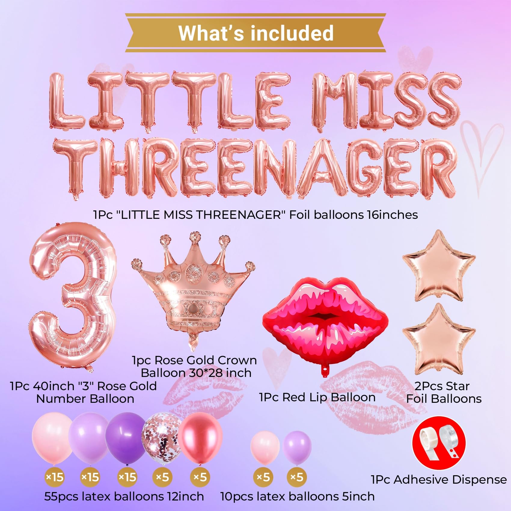 Little Miss Threenager Cake Topper - 3rd Birthday Party Decoration For Girls, 'Hello 3 Years Old' Glitter Sign - View #4