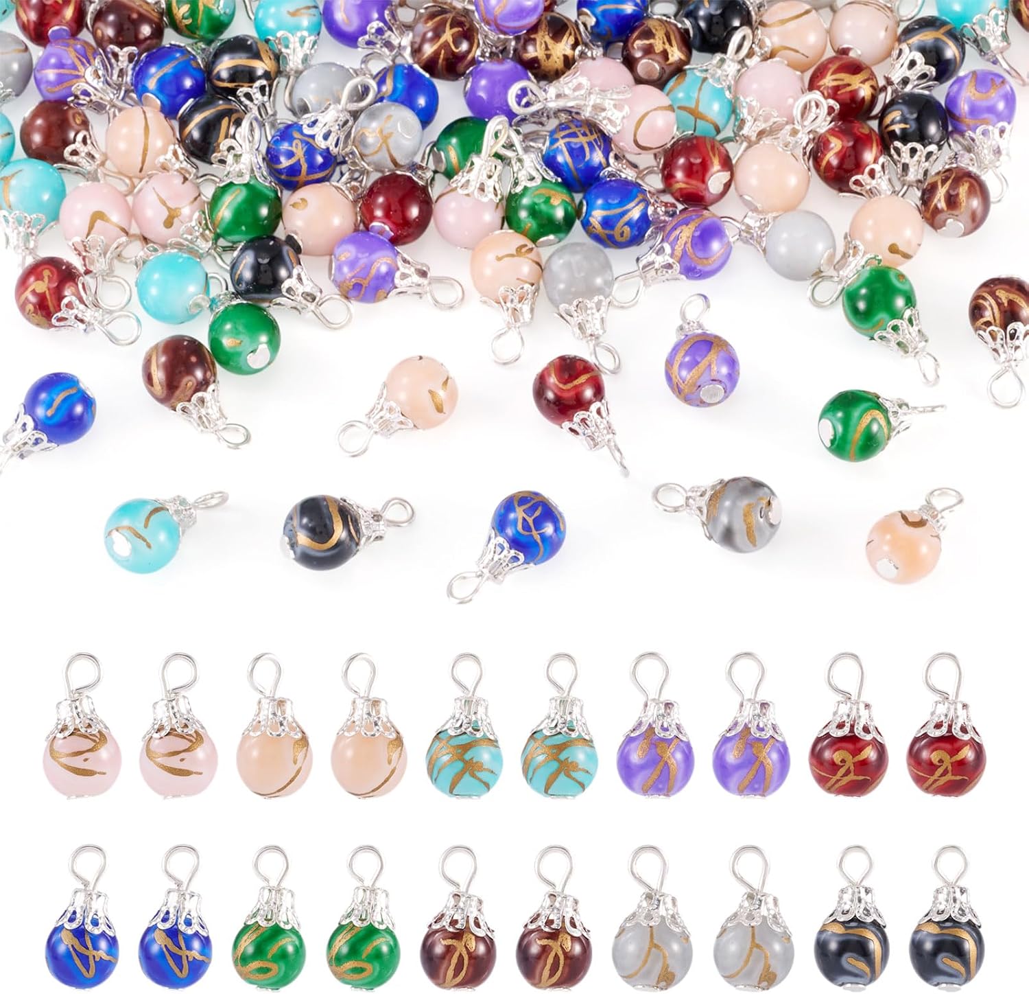 Craftdady Glass Round Bead Pendants 10 Colors Baking Painted Bead Charms for Jewelry Making Cute Dangle Earring Bracelet Keychain Charms for DIY Craft Necklace Making - Image 8