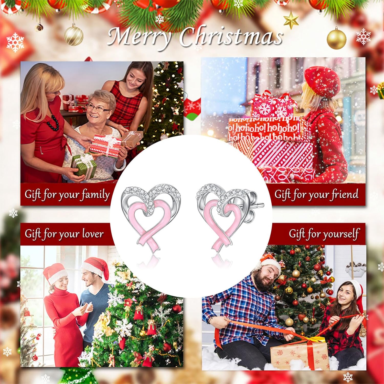 Breast Cancer Awareness Earrings 925 Sterling Silver Pink Ribbon Heart Stud Earring Survivor Jewelry Inspirational Gifts for Women - Image 4