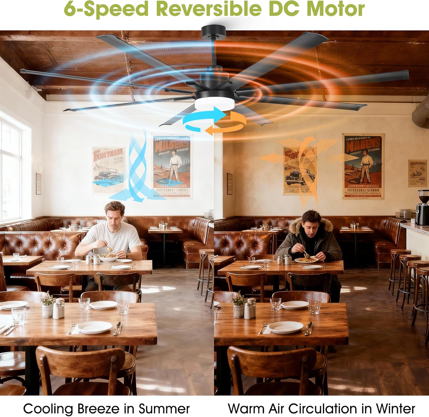 100" Large Ceiling Fan with LED Lights & Remote – 8-Blade Black Fan for Living Room, Bedroom, Dining Room, Patio, Commercial Spaces, Quiet & Energy Efficient, ETL Certified