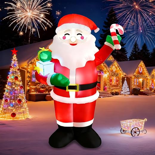 6 FT Christmas Inflatable Santa Claus with Gifts and Candy Outdoor Decor Christmas Blows up Yard Decoration with Built in LED Lights for Indoor,Holiday,Lawn,Yard