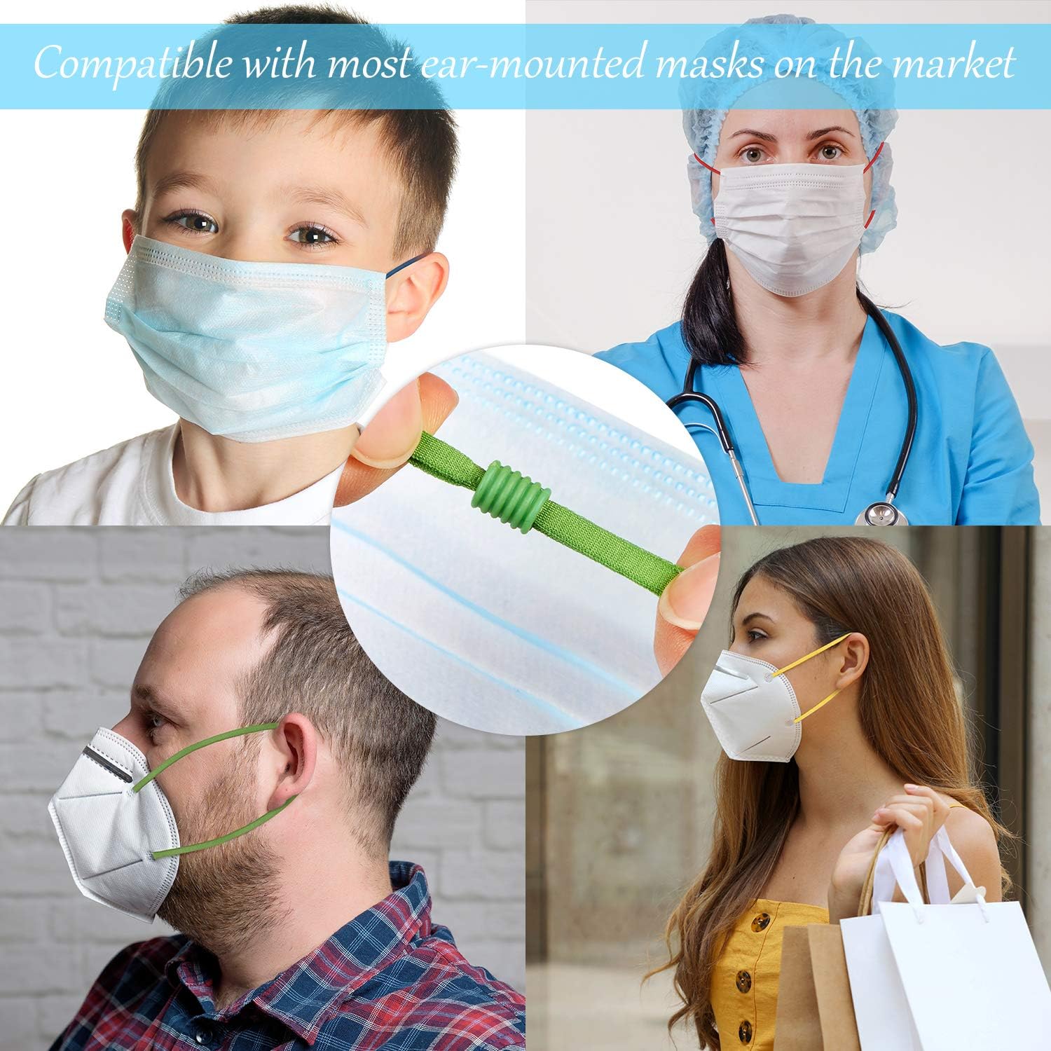 200 Pieces Elastic Bands with Adjustable Buckle Elastic Band Cord Stretchy Ear Band Straps Elastic Cord Lanyard Earmuff Rope for Sewing DIY Crafting (8 Assorted Colors) : Arts, Crafts & Sewing