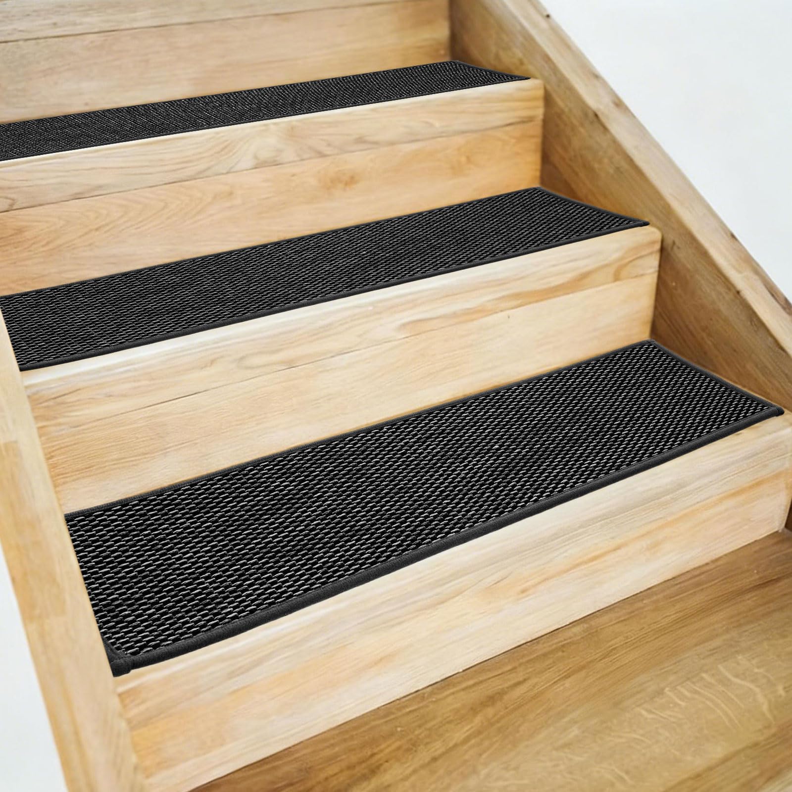 sourcing map 10 peldaños antideslizantes de 20 cm x 55 cm, poliéster, lavables, reutilizables, adhesivos, antideslizantes, para escalones, color negro y blanco