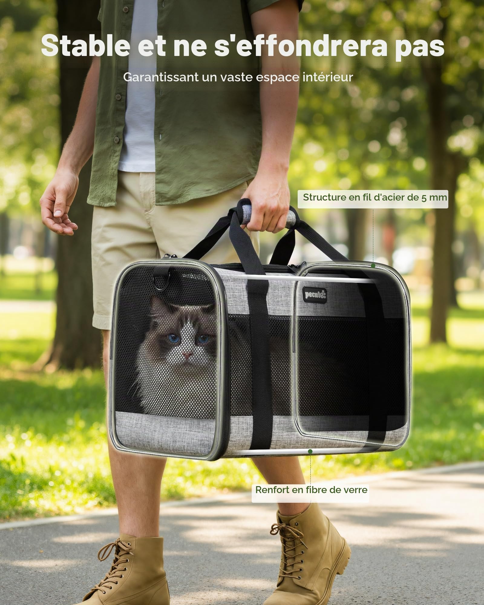 Pecute Sac de Transport pour Chat, Sac à Dos de Transport Portable pour Chiens Voyage pour Chats avec Mangeoire Pliable Porteur pour Animaux Tissu de Maille Respirant Convient jusqu'à