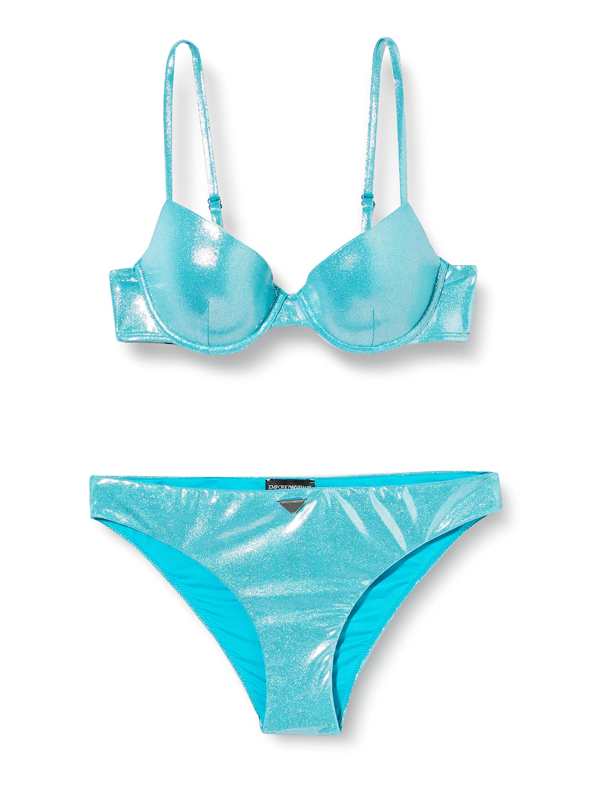 Emporio Armani Bikini para Mujer, Diseño de Punto de Foil de Licra, Color Azul Y Texto Conjunto