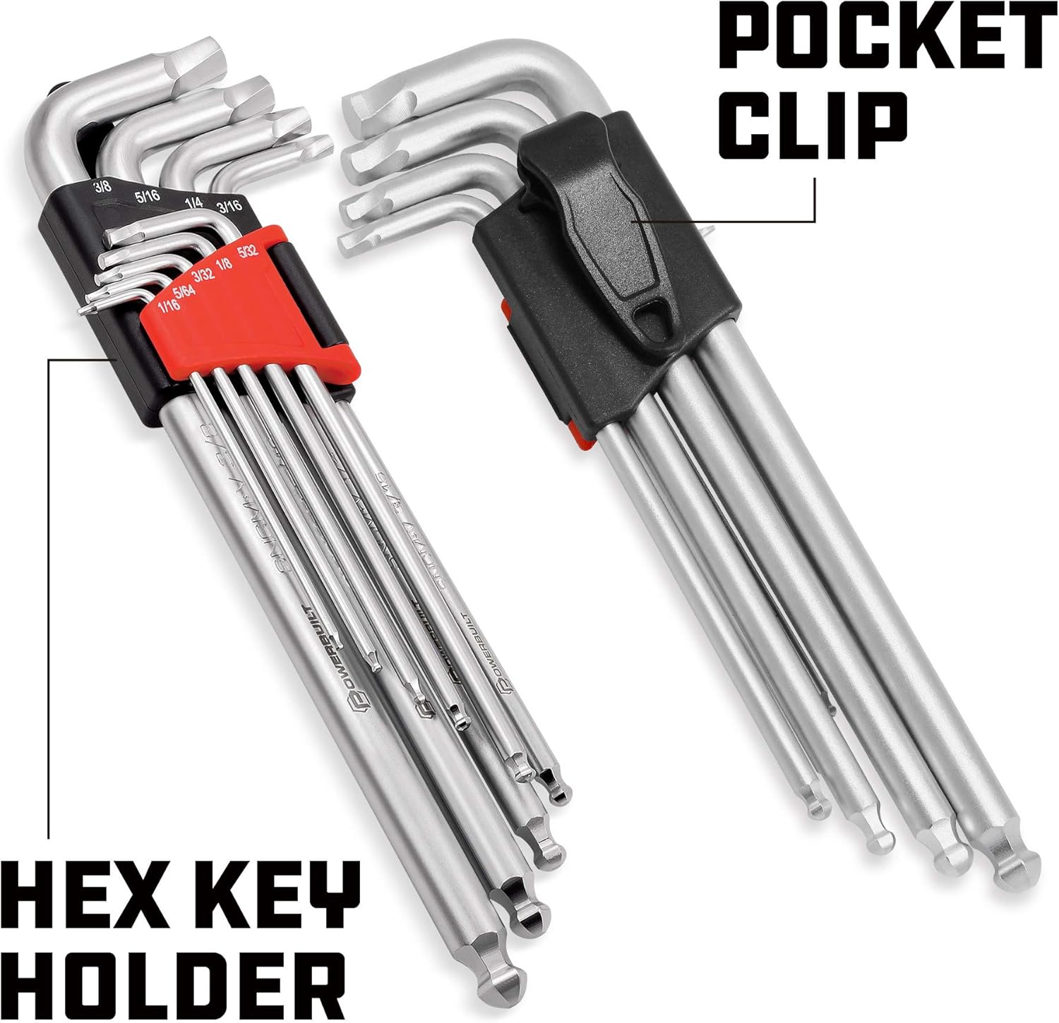 Powerbuilt 9 Piece SAE Hex Key Wrench Set for Damaged Fasteners, Standard, Grip Rusted, Rounded Bolts, Long End - Zeon Series 240096