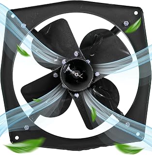 Almonard Exhaust Fan 9 Inch (225mm) - Air Vent Home & Kitchen With 4 Leaf Blades, 1400 RPM, Motor Capacitor, & Dual Ball Bearings - Powerful Suction, Black