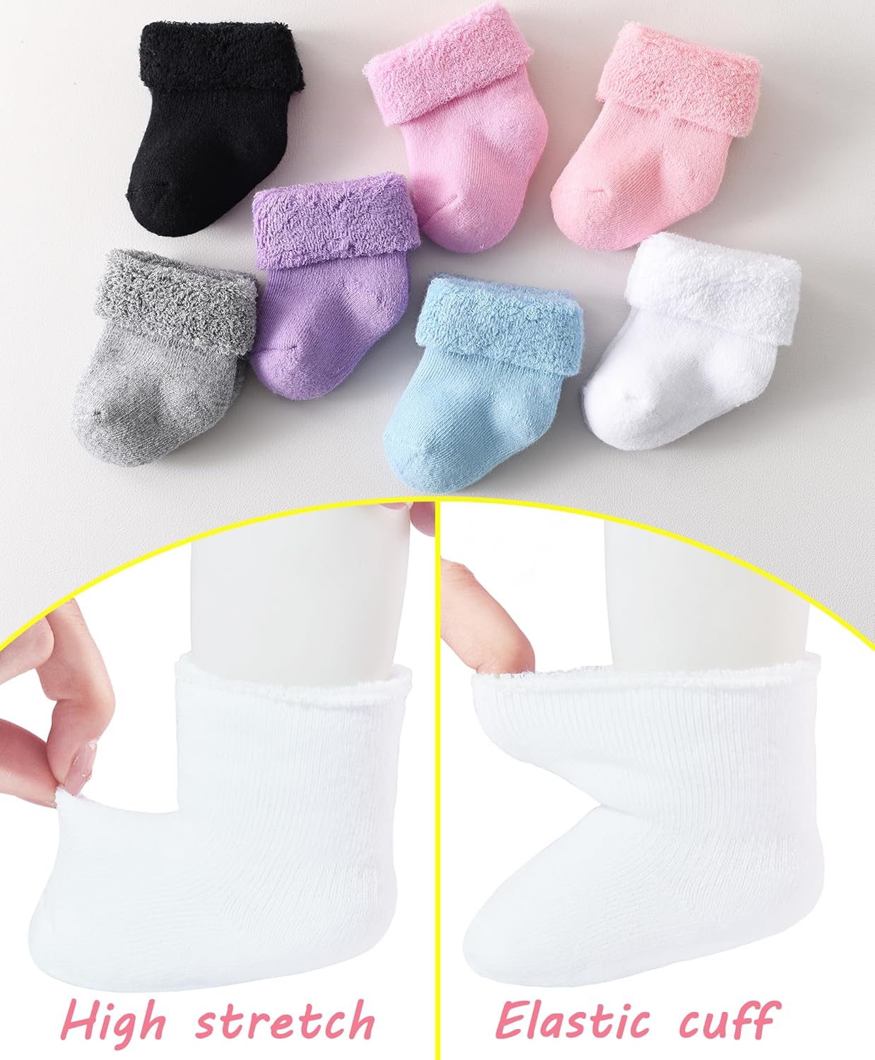 Mini angel Newborn Socks Preemie Terry Cotton Turn Cuff Sock Infant 0-3 Months Girls Boys Ankle Socks 6 Pairs - Image 5