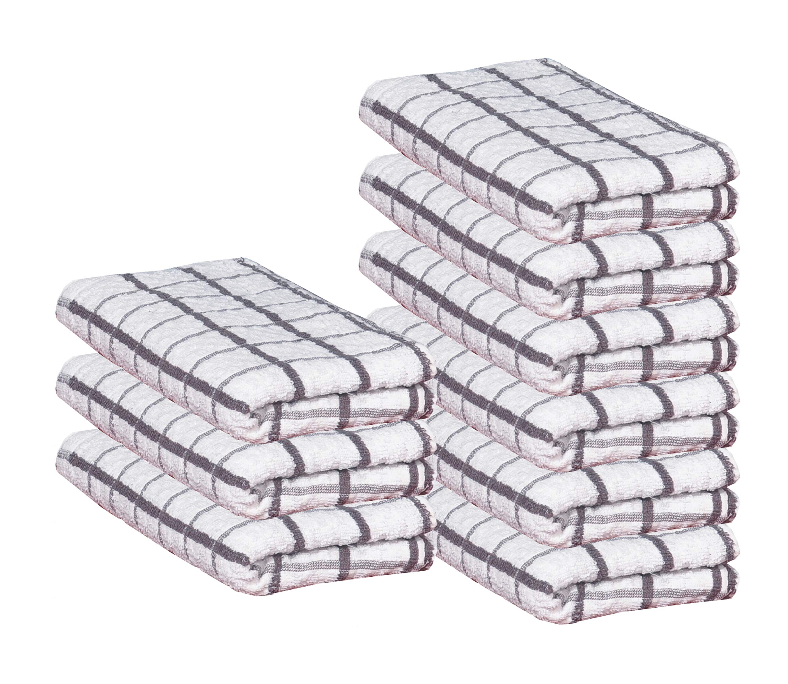 beSunshine 3x Pack Cotton Jumbo Terry Tea Towels Kitchen Dish Towels (White-Grey Stripe)