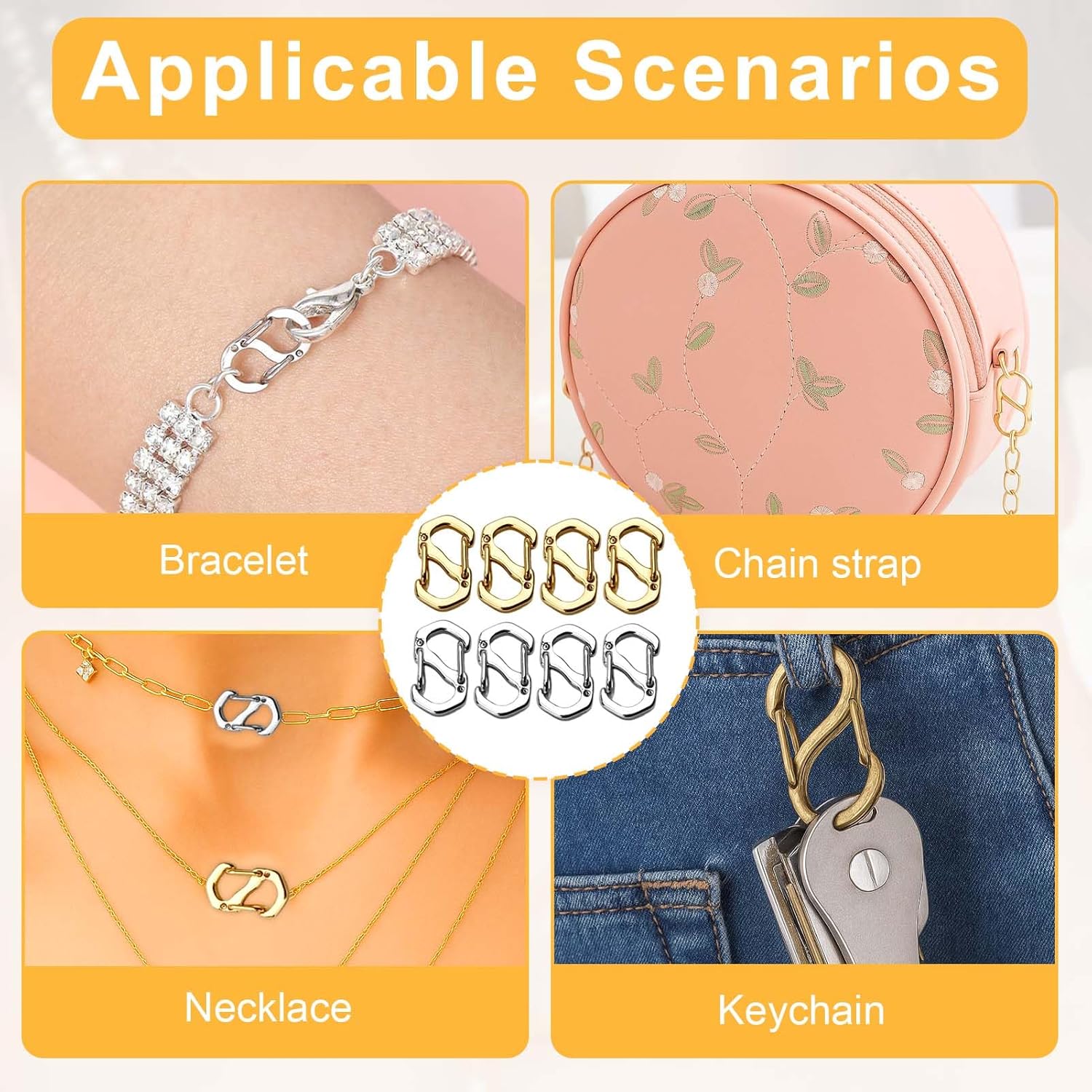 8Pcs Double Opening Necklace Shortener Lobster Clasp,Silver and Gold Chain Bracelet Shortener Connector Stainless Steel Closures for Jewelry Making - Image 5