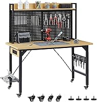 Vista 1 de Banco de trabajo de altura ajustable resistente de 48 pulgadas con tablero de clavijas, banco de trabajo de madera de capacidad de 2000 libras