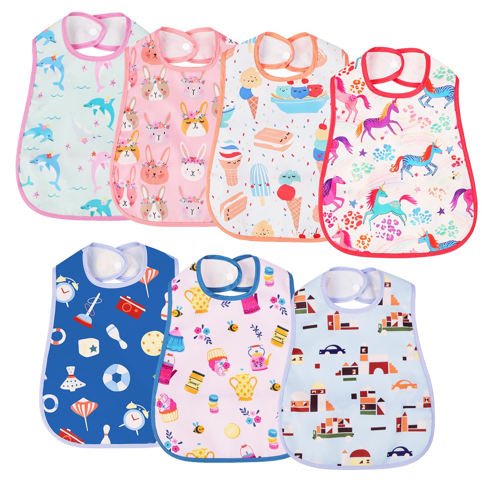 Aolso Lätzchen Baby Wasserdicht, 7Pcs Lätzchen, Abwaschbar asserdicht, Bandana, Babynahrungs für Kleinkinder, Große Tasche auf der Rückseite (Mädchen)