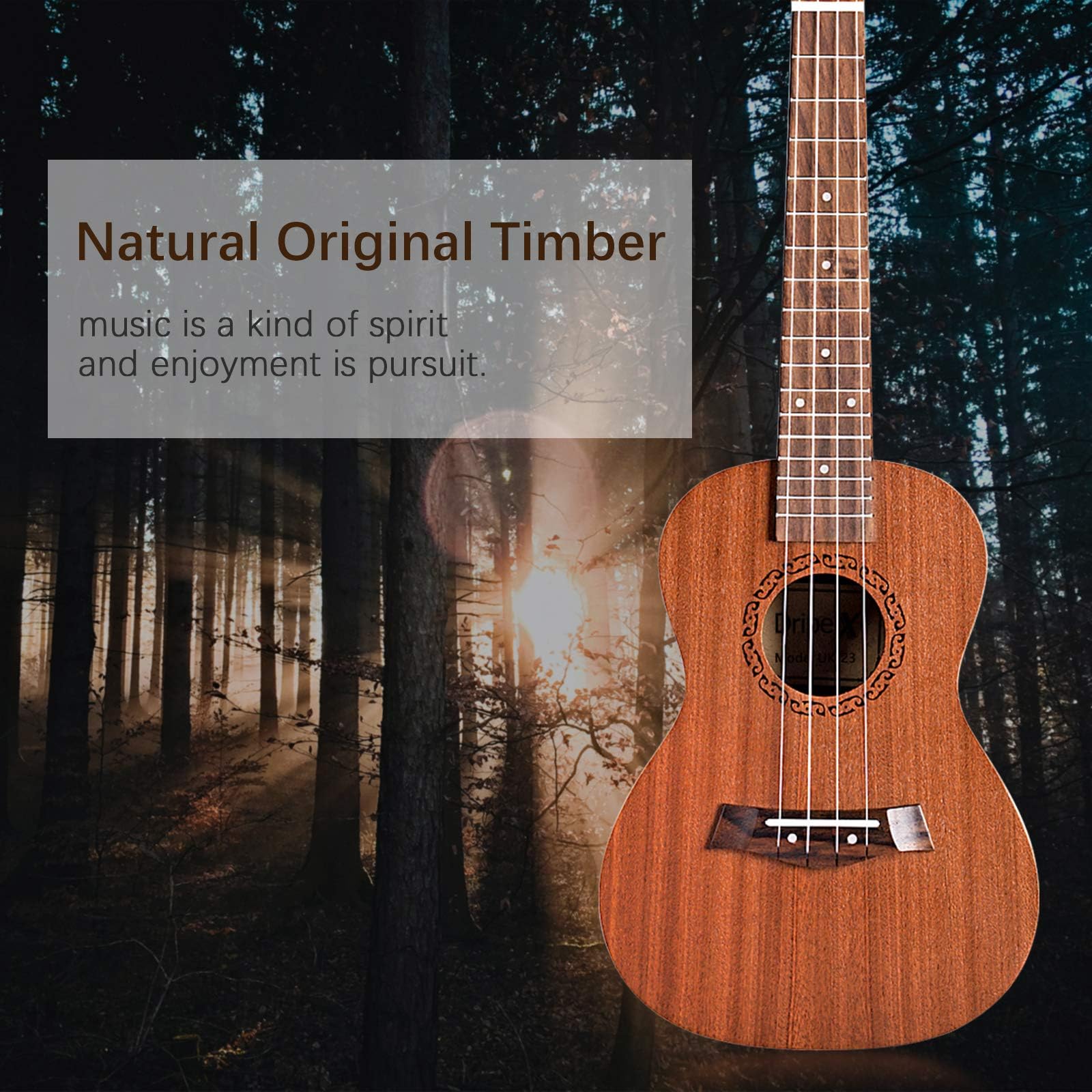 Dripex 23 Zoll Konzert Ukulele Set - Vintage Kleine Gitarre Kit für Erwachsene Anfänger Mit Tasche, Tuner, Gurt, Bedienungsanleitung, Saite (Braun)