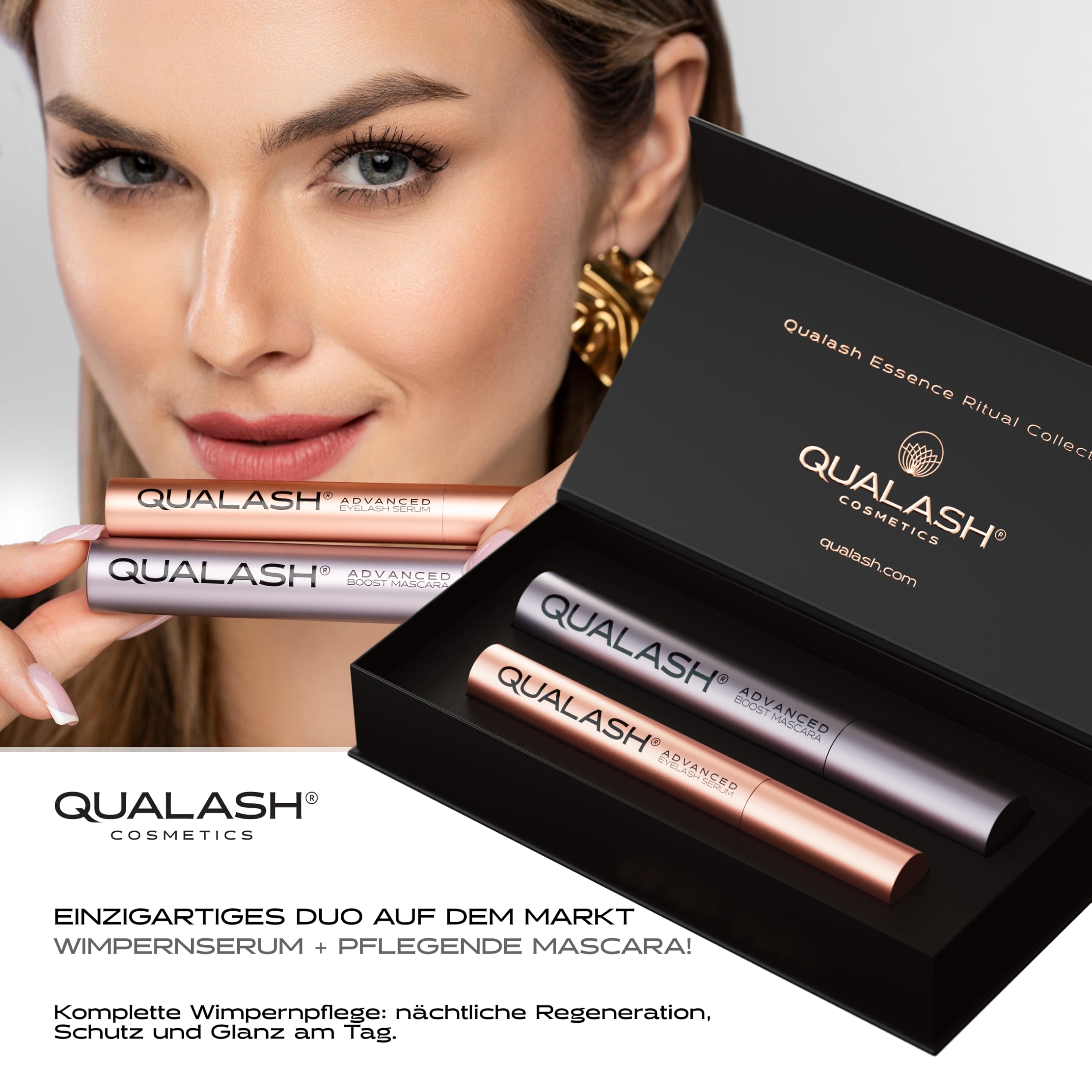 Wimpernserum & Mascara mit Peptiden DuoSet für Long Lashes – QUALASH® Advanced Lash & Eyelash Serum + Wimperntusche mit patentierter QUA-X Formel, Testsieger für schnelles Wachstum und lange Wimpern
