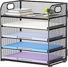 Marbrasse 5 Tier Paper Organizer Letter Tray, Mesh Desk File Organizer with Handle, Paper Sorter Desk Organizer for Home Office Supplies(Black)